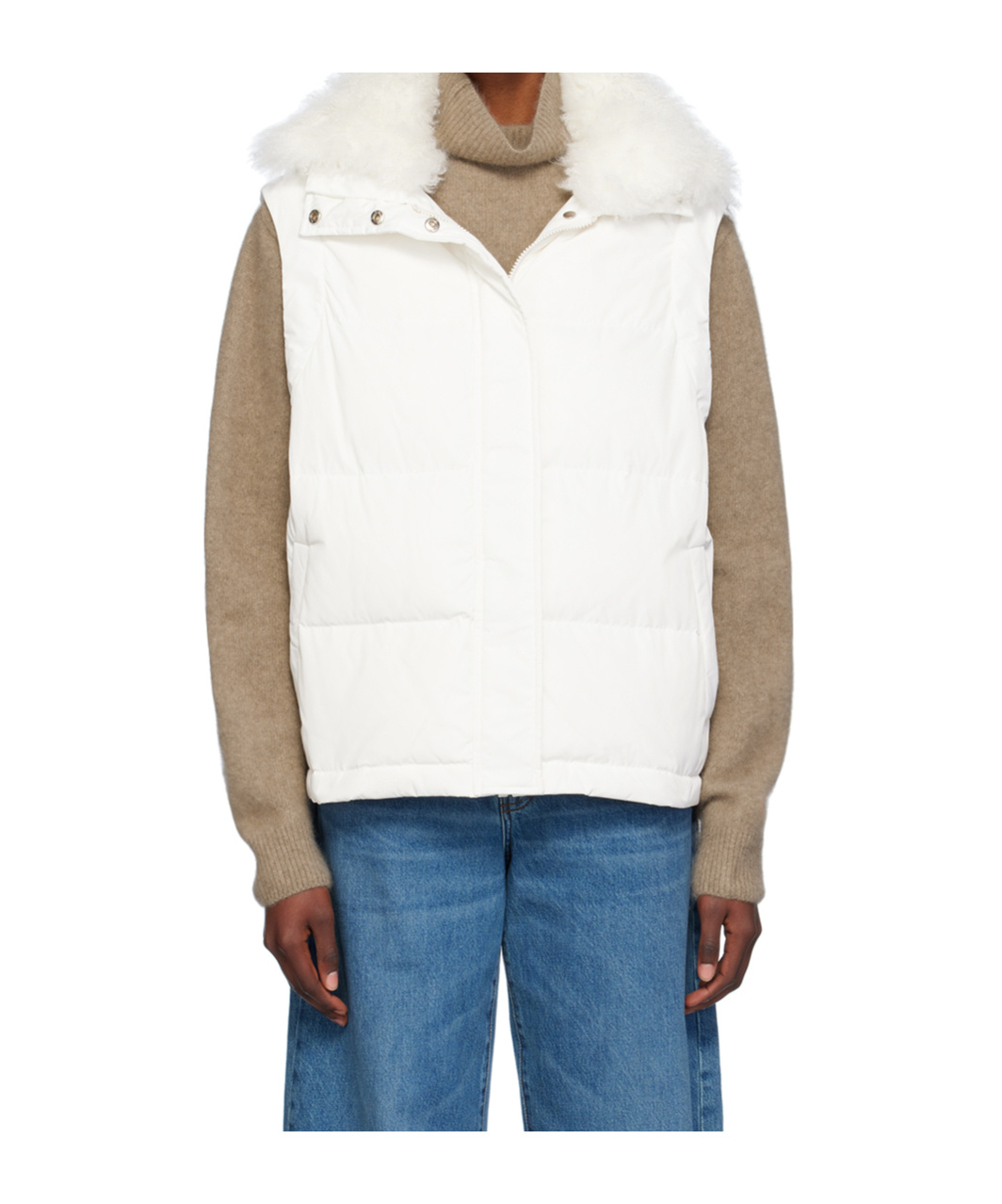 Shop Yves Salomon Quilted Zipper Down Jacket In White