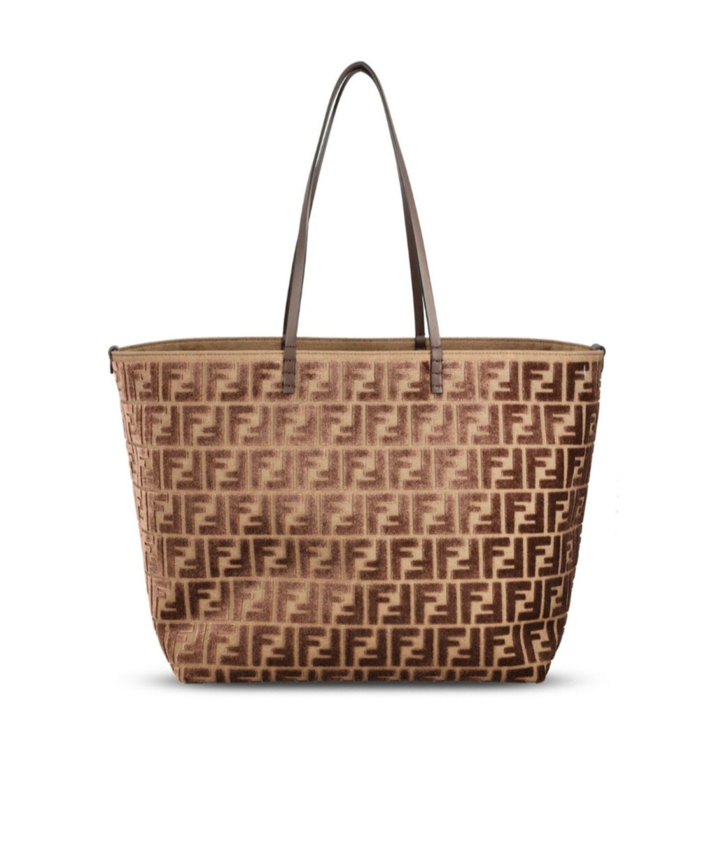 Fendi Roll Ff Jacquard Large Tote Bag In Brown