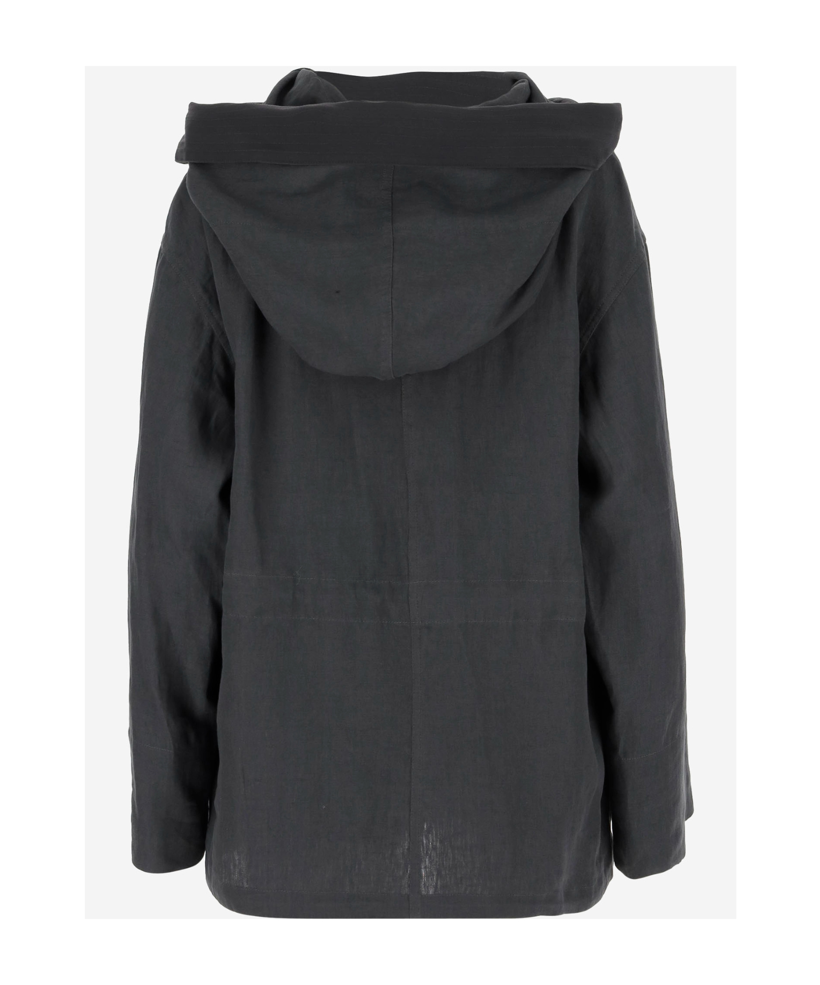 Shop Giorgio Armani Linen Hooded Jacket In Grey