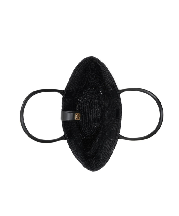 Anine Bing Womens Lou Monogram Raffia Tote Bag Black