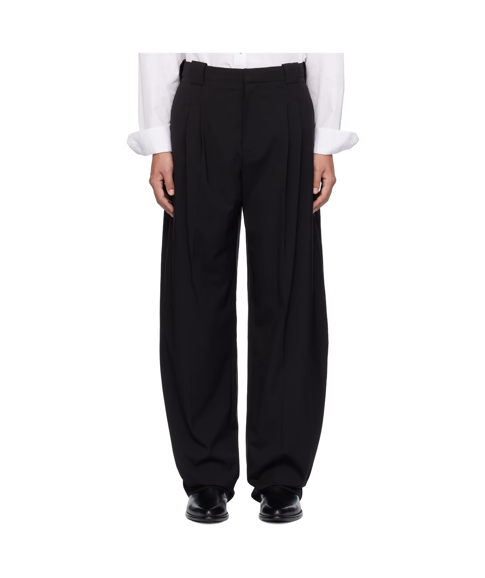 Mugler Black Pleated Wide Leg Trousers In Black