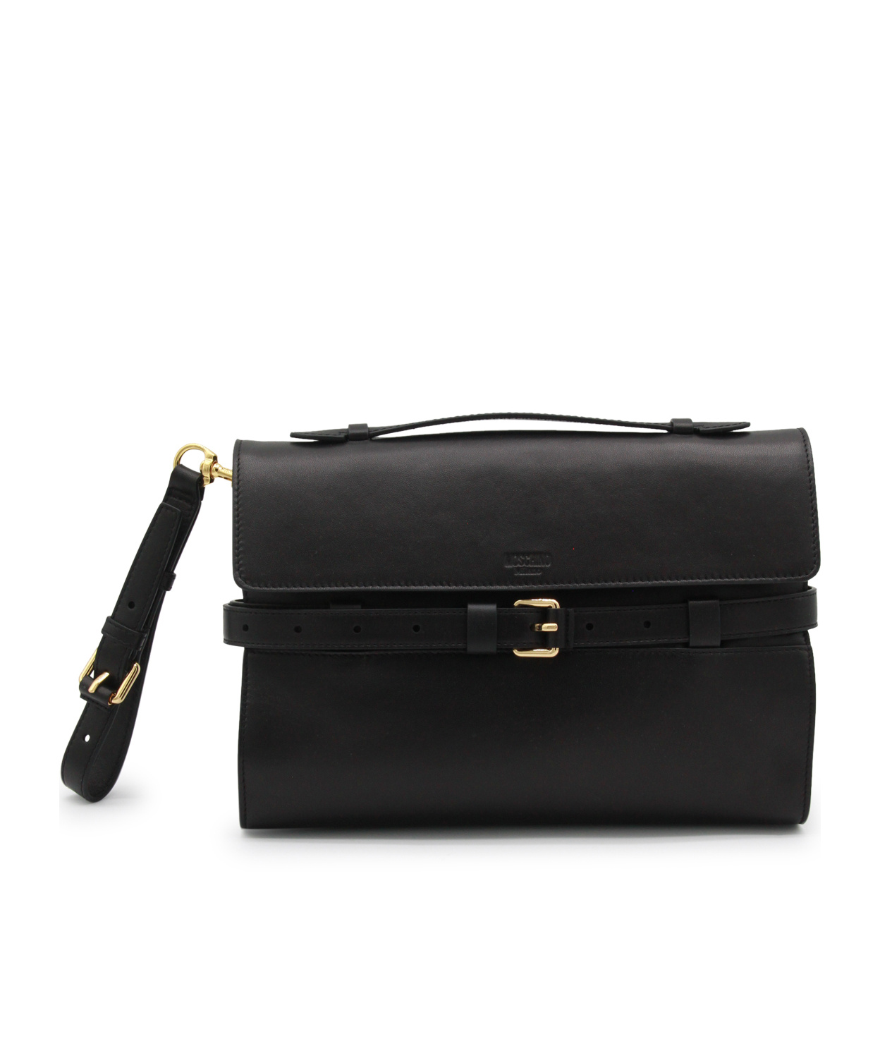 Moschino Strap Detail Top Handle In Black