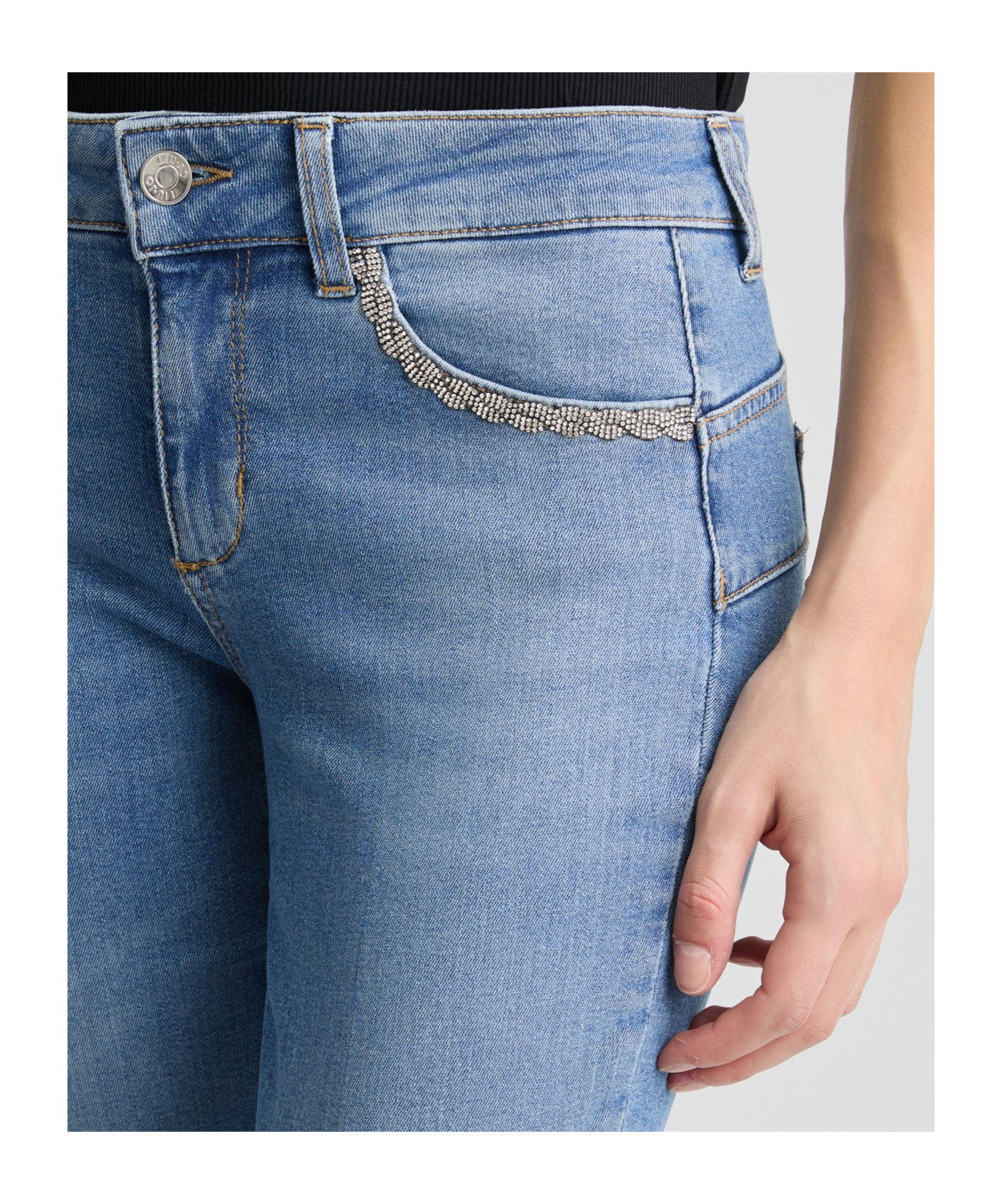 Liu •jo Bootcut Jeans With Rhinestones In Blue