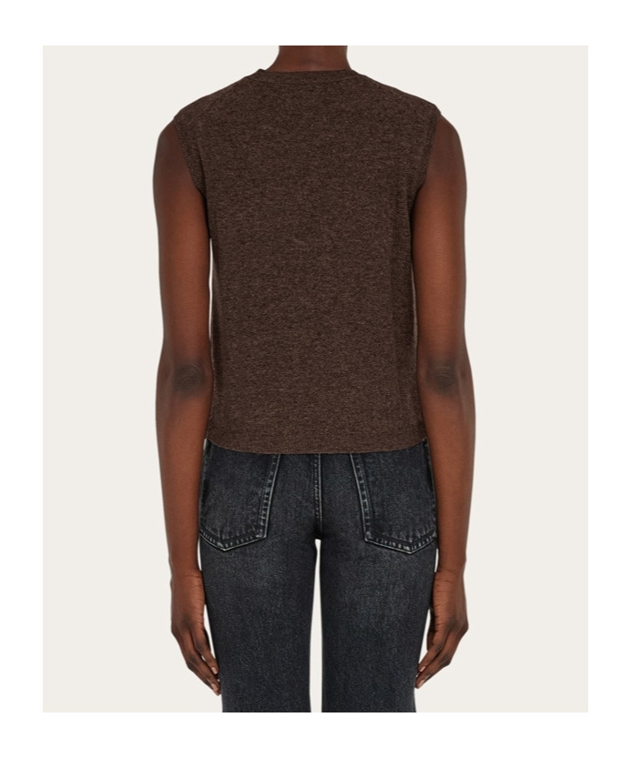 Ferragamo Chocolate Stretch Wool Blend Sleeveless Sweater