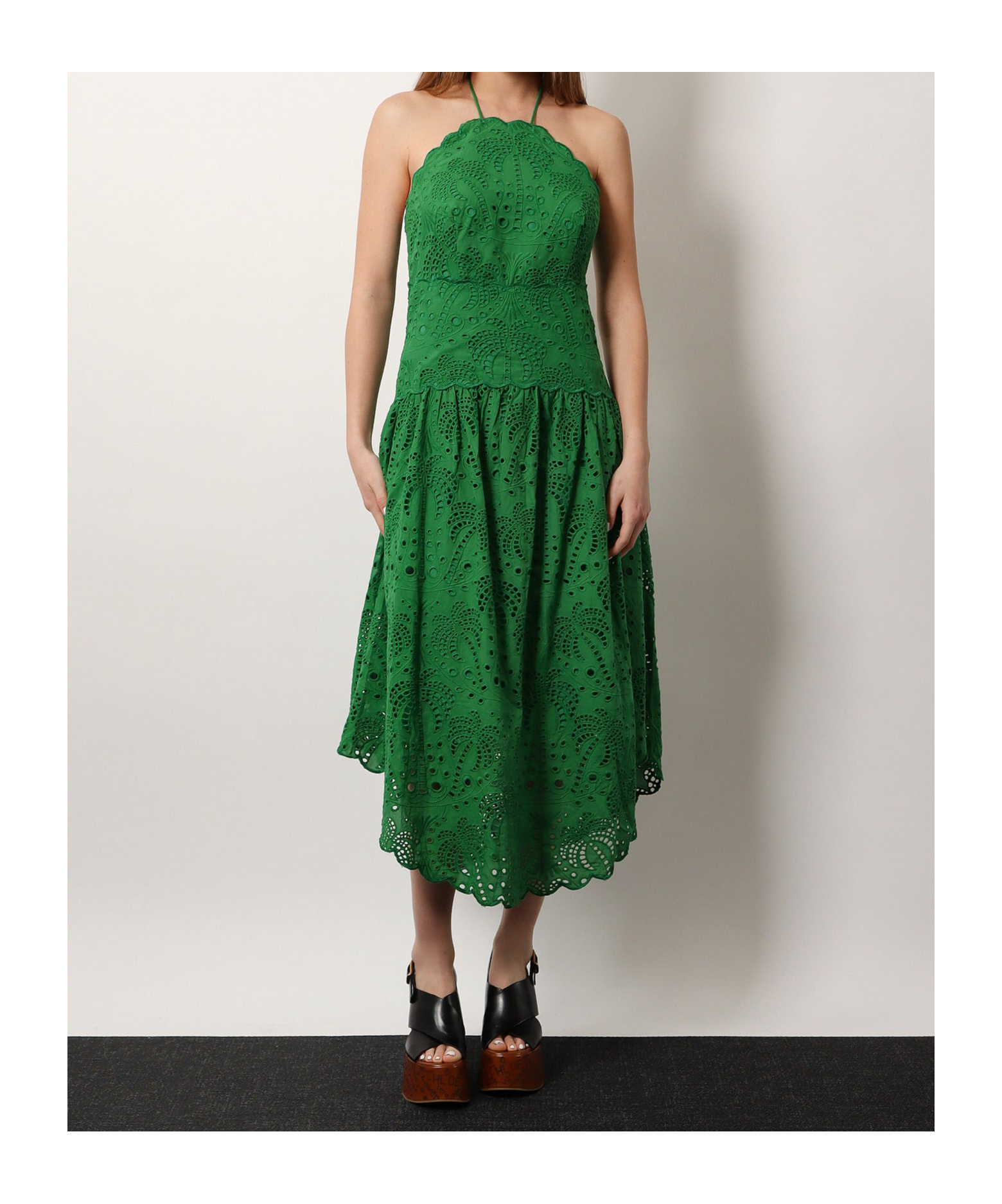 Farm Rio Sangallo Lace Midi Dress