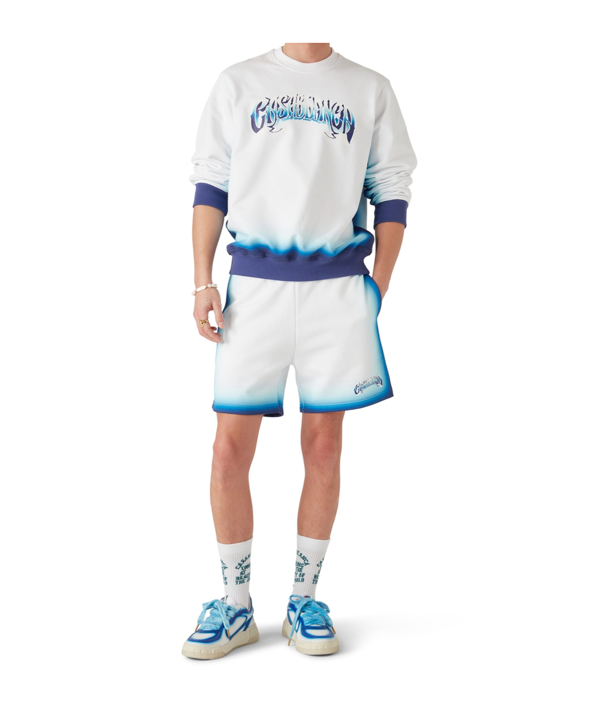 Casablanca White Swim Shorts With Elastic Waist And Logo Print On The Front In Tech Fabric Man In White