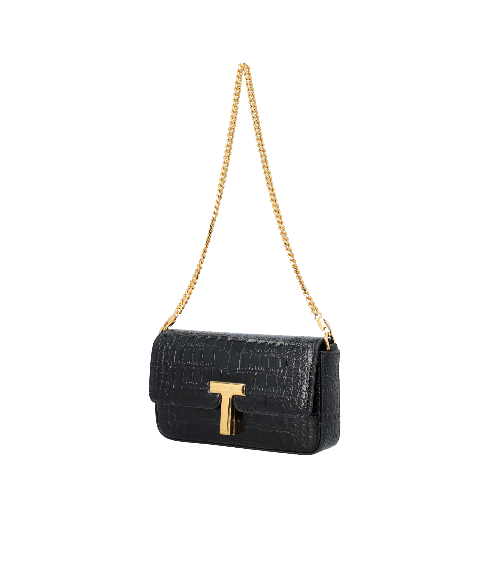 Tom Ford Mini Shoulder Bag In Stamped Crocodile Calf Leather In Black