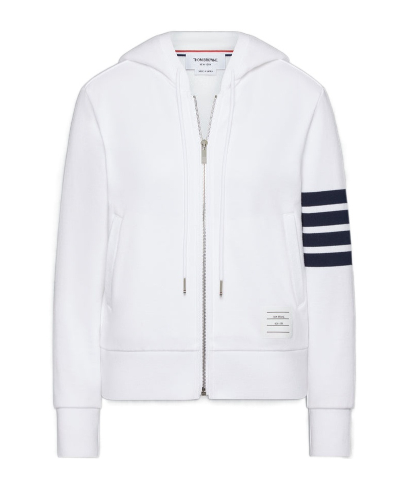 Thom Browne Classic Loopback 4-bar Zip Up Hoodie In White