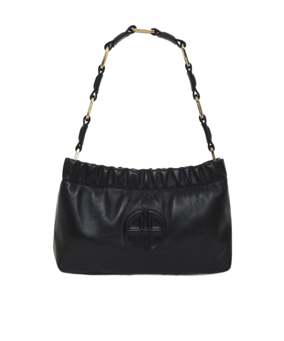 Shop Anine Bing Kate Logo Embossed Small Shoulder Bag In Black