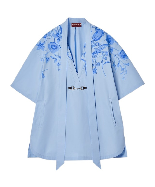 Gucci Midi Dress With Floral Embroidery And V-neckline In Blue