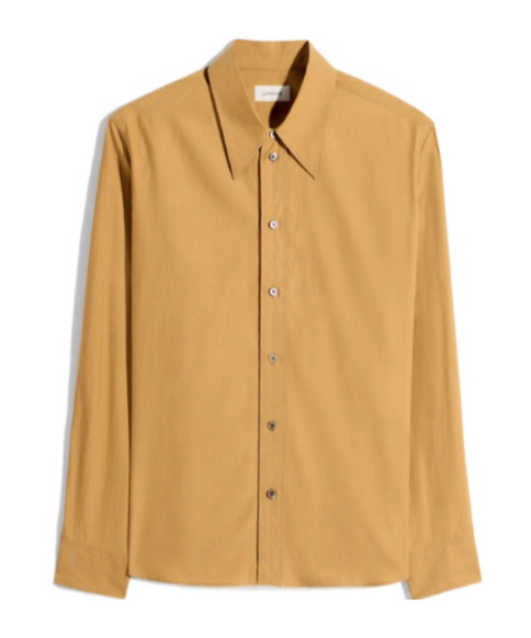 Lemaire Pointed Collar Shirt In Washed Cotton Silk In Brown