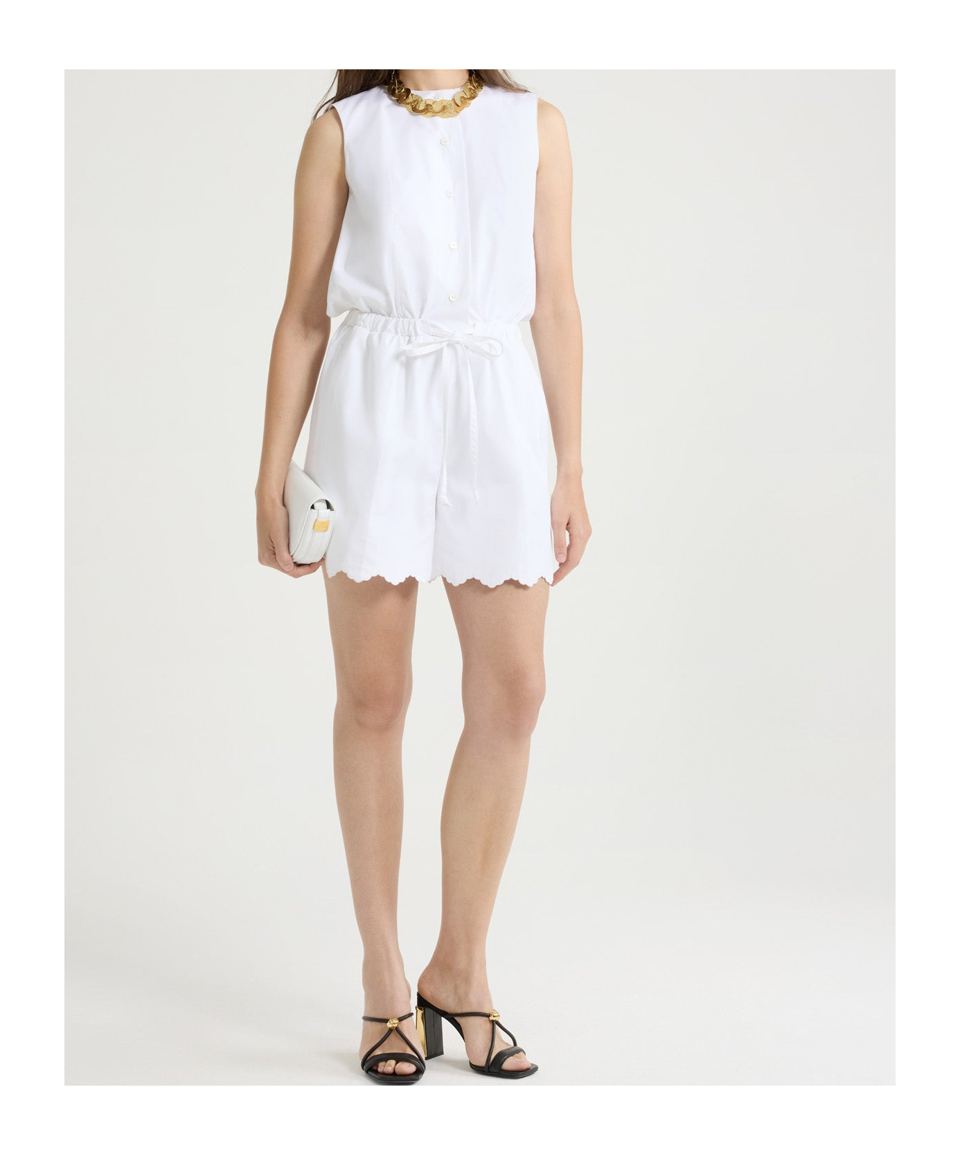 Patou Open-back Poplin Playsuit In White