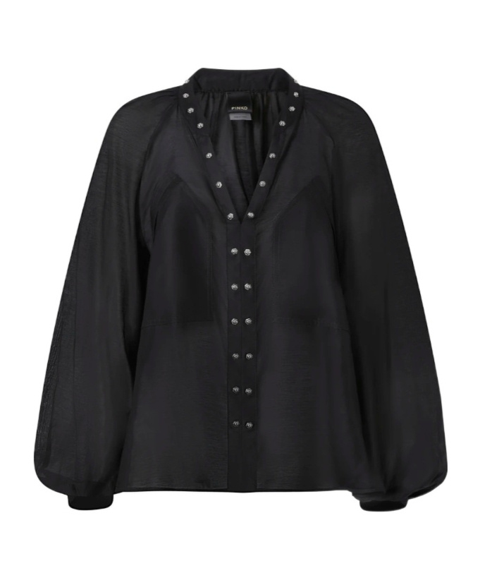 Pinko Silk Blend Blouse With Small Metal Studs In Black