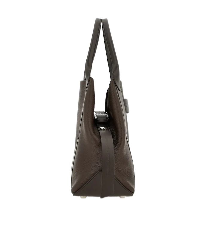 Hogan Structured Hammered Leather Tote Bag With Embossed Accents In Brown