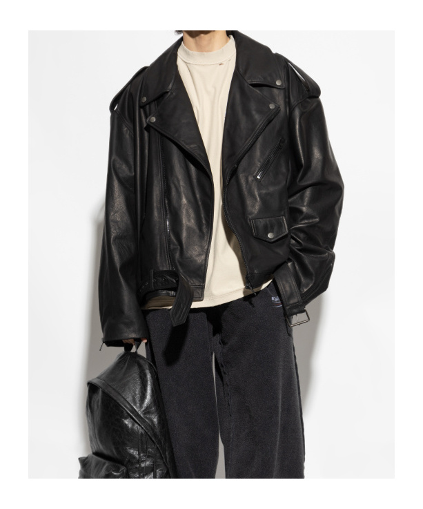 Balenciaga Leather Jacket With A Loose Fit In Black