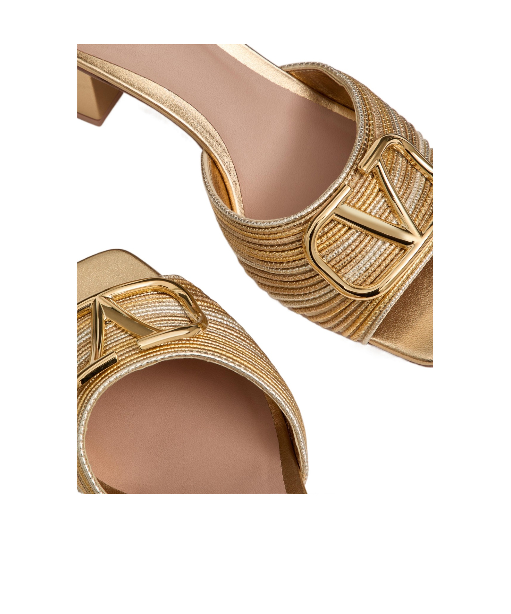 Valentino Garavani Vlogo Signature Metallic Slide Sandal With Cornely Embroidery 60mm Woman Gold 41 In Nude