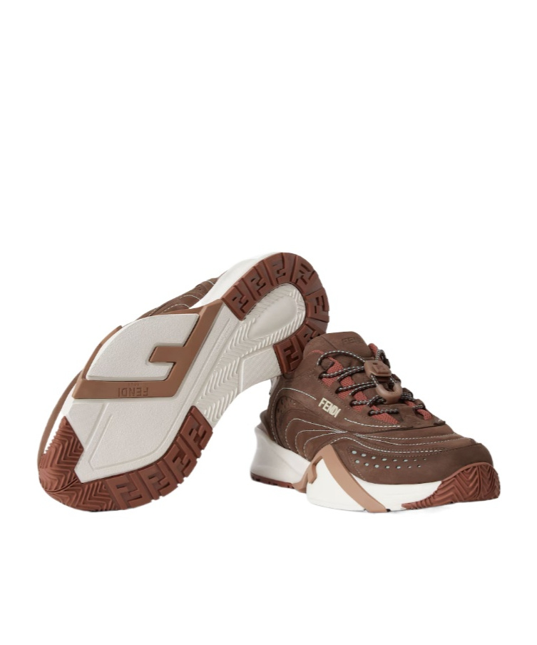 Fendi Flow Brown Mesh And Nubuck Leather Low Tops In Brown
