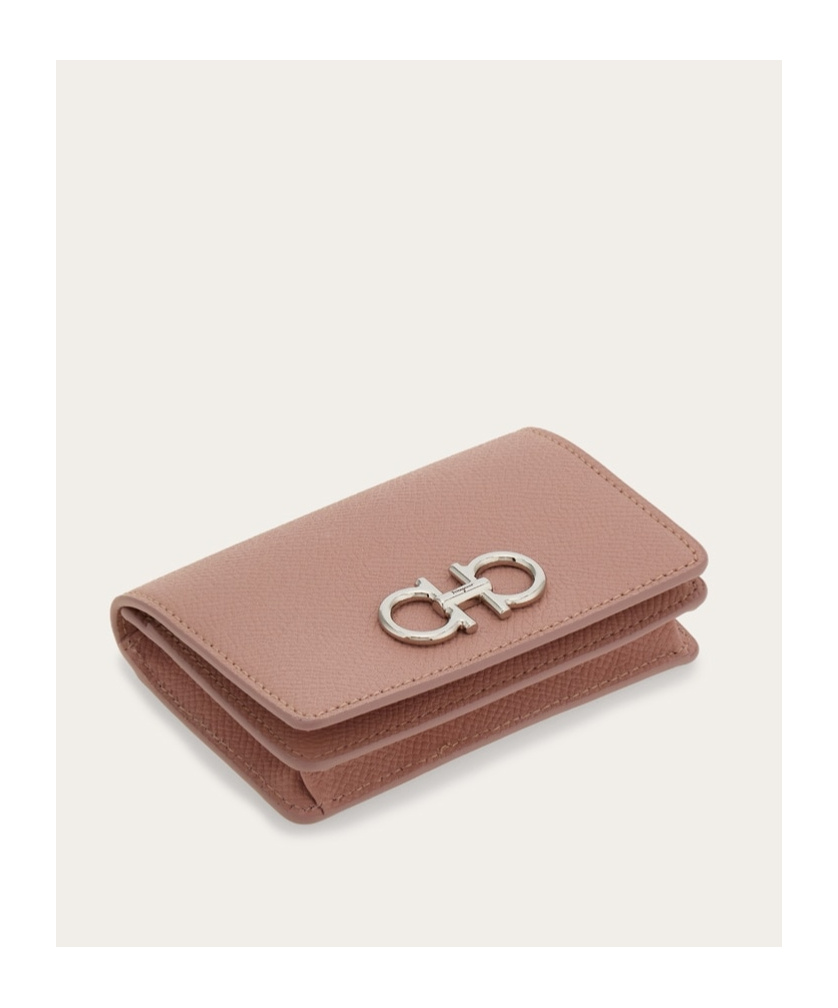 Ferragamo French Bi-fold Wallet In Grained Leather In Pink