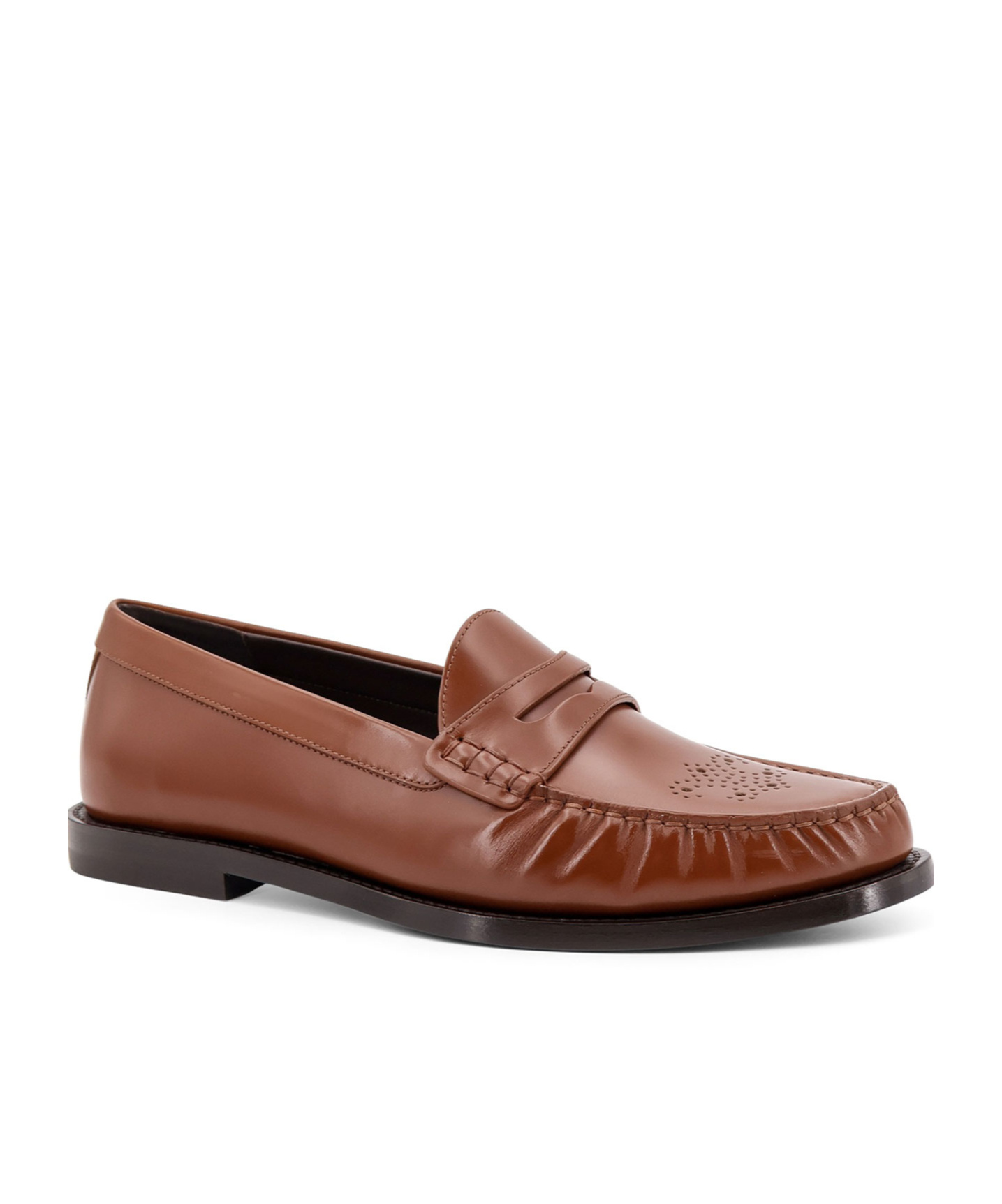 Celine Men Vivienne Leather Loafer With Perforated Triomphe Logo In Brown