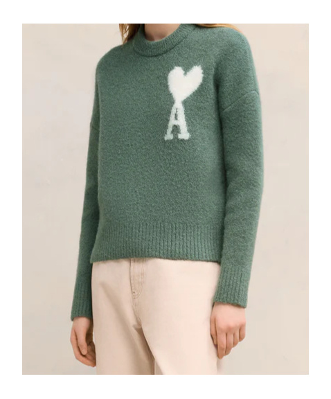 Shop Ami Alexandre Mattiussi Logo Knitted Sweater In Green