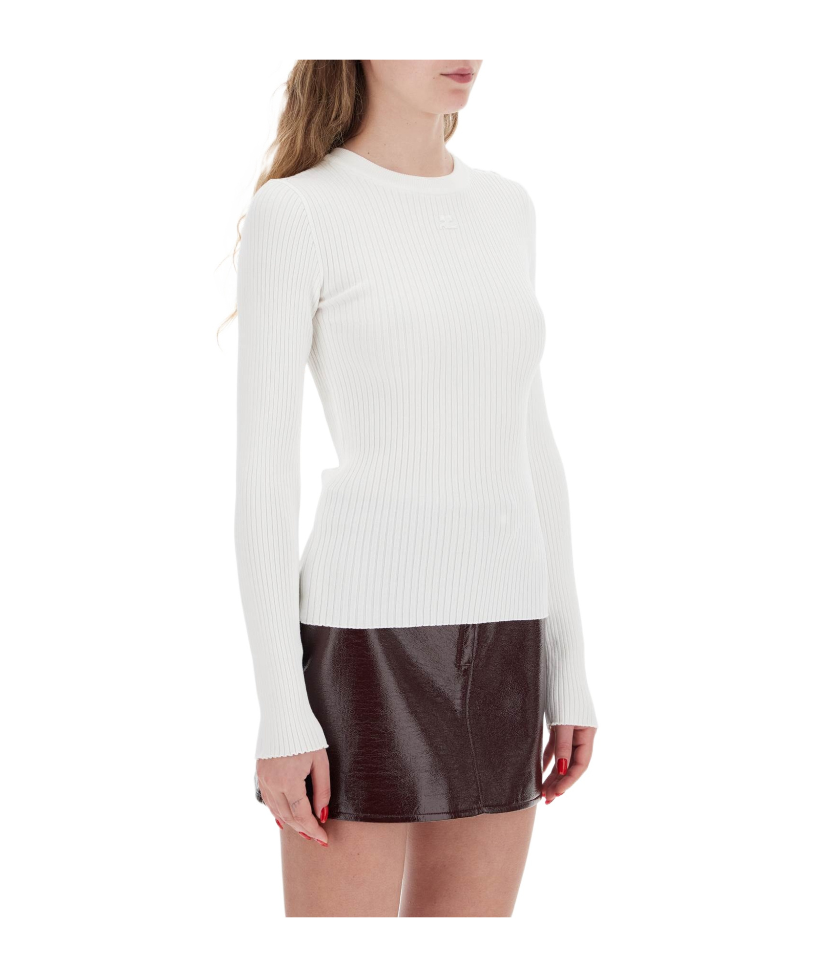 COURRÈGES EMBROIDERED LOGO RIBBED-KNIT SWEATER