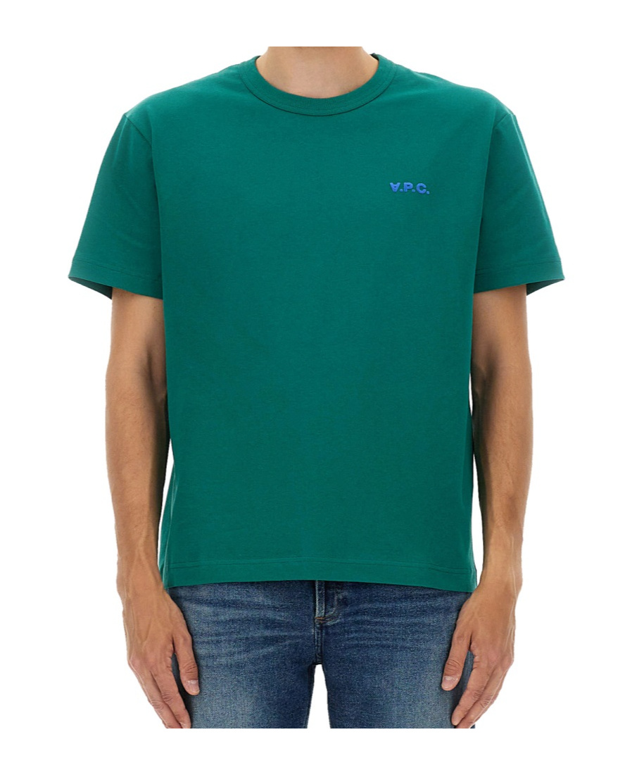 Apc A.p.c. Flocked Logo Crewneck T-shirt In Green