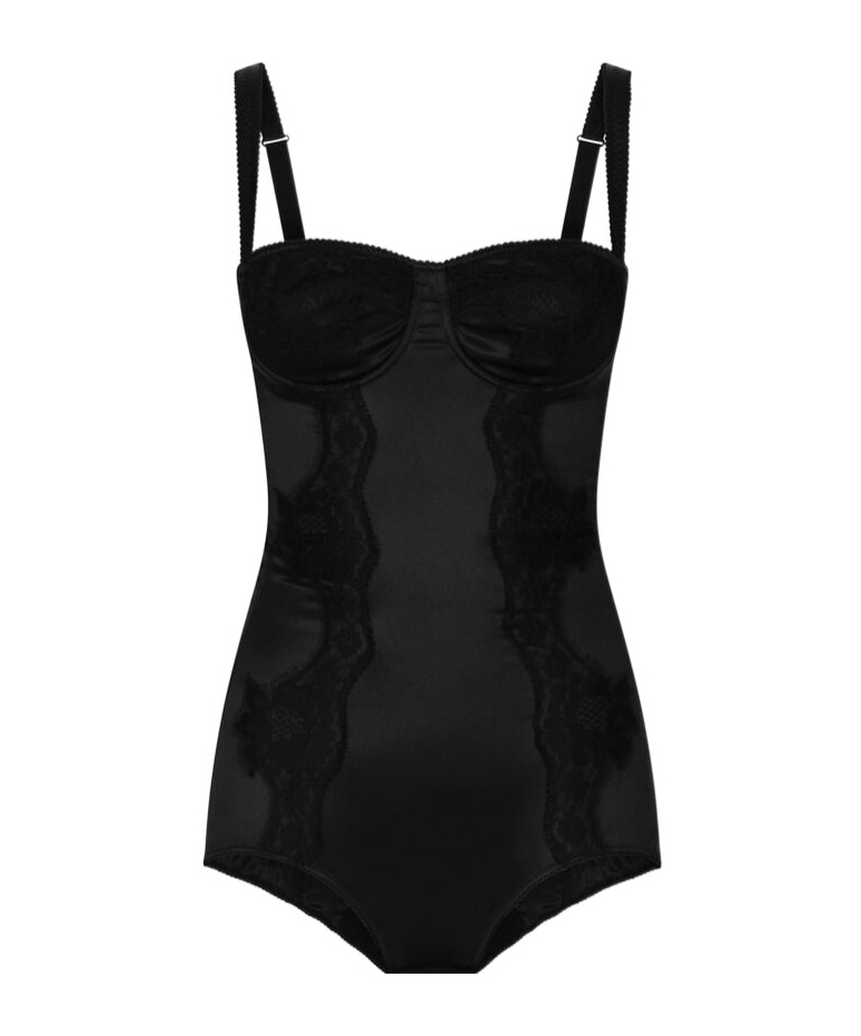 Dolce & Gabbana Lace-trimmed Silk-blend Satin Bodysuit In Black