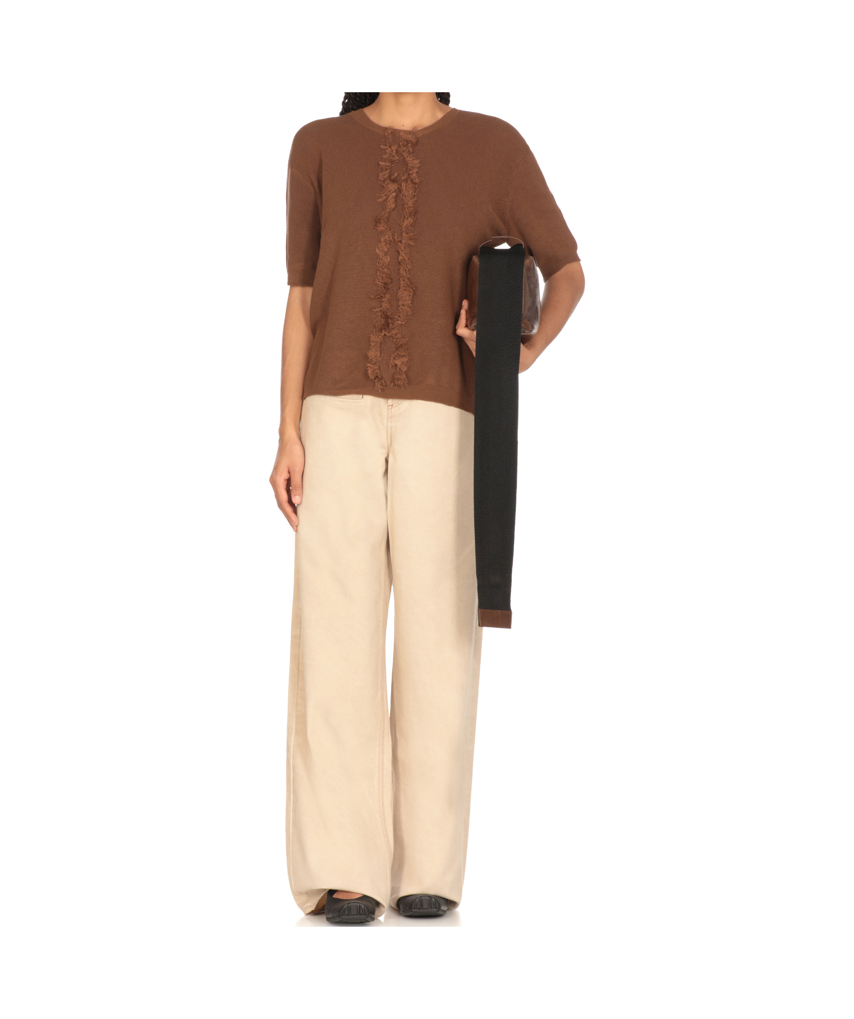 Uma Wang Ribbed Crewneck Knitwear Fringes In Brown
