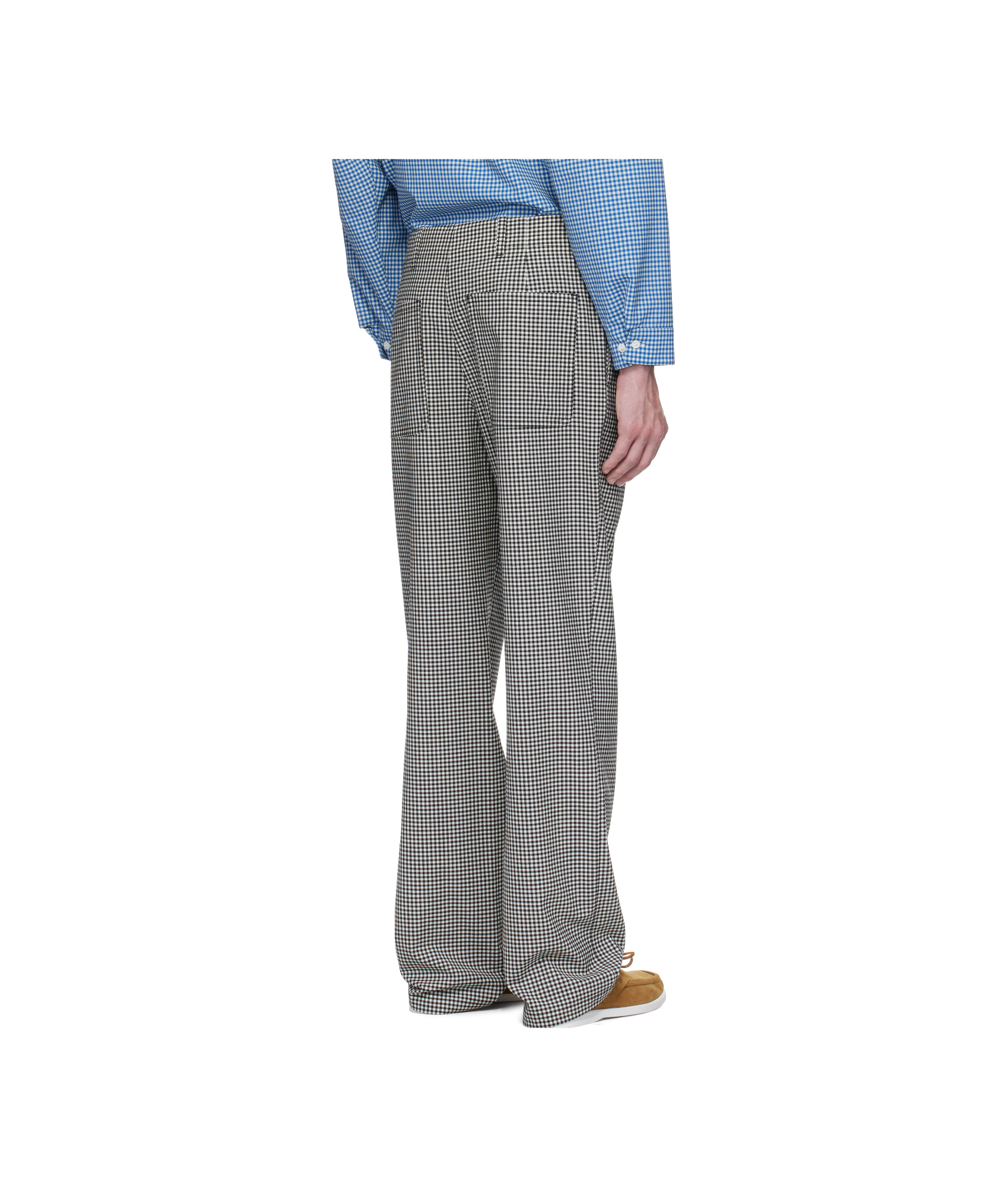 Marni Black & White Wool Blend Gingham Trousers In Black White