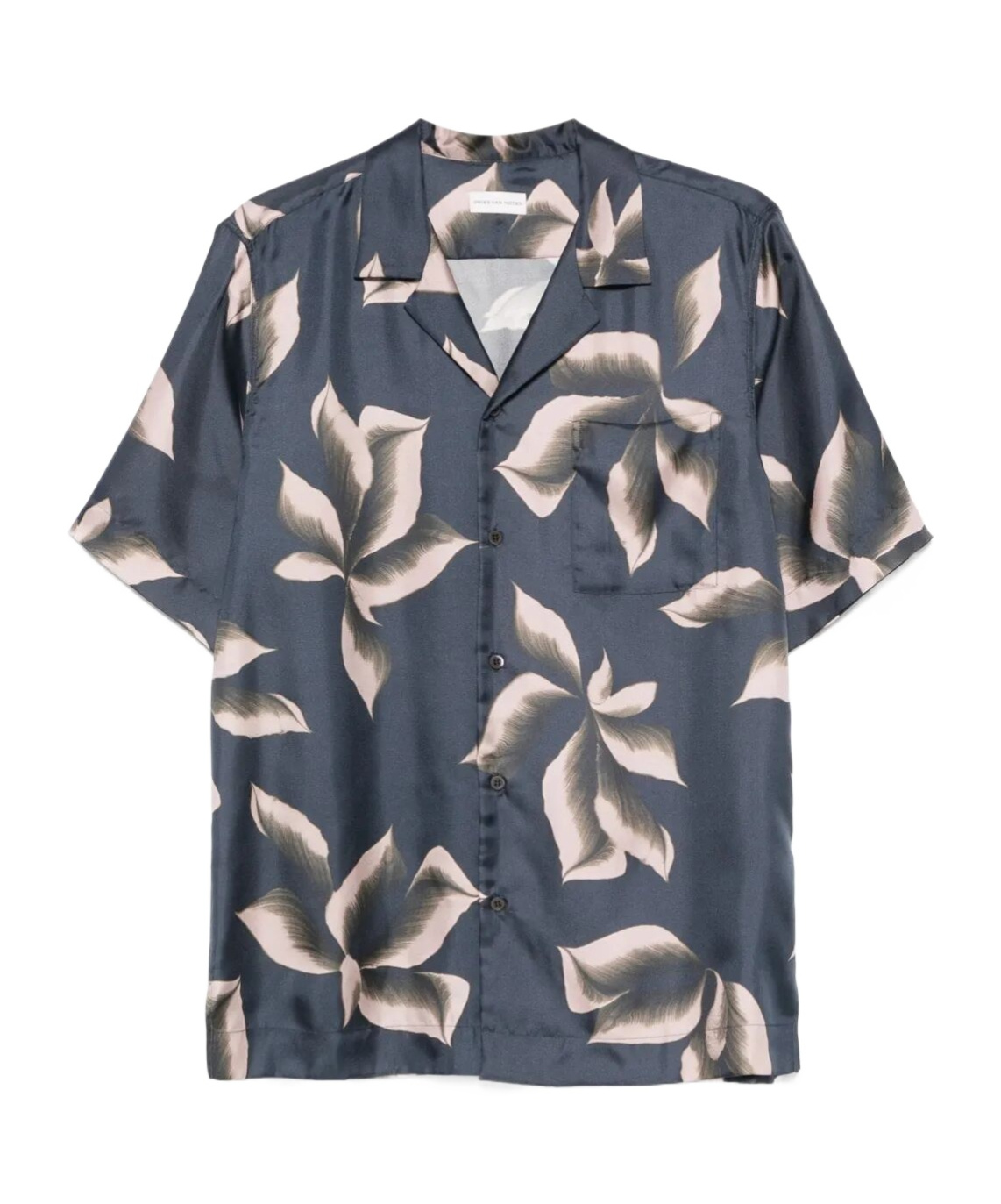 Dries Van Noten Silk Shirt With Floral Pattern And Camp Collar In Gray