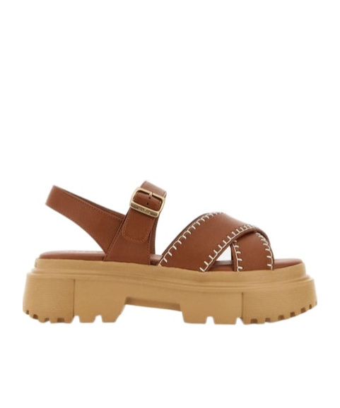 Hogan Round-head Cross Sandals In Brown