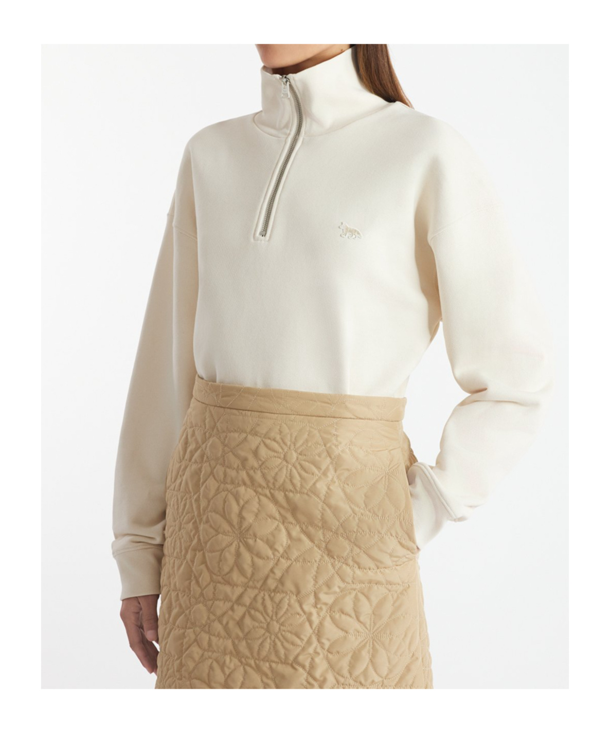 Maison Kitsuné Profile Fox-embroidered Half-zip Sweatshirt In White