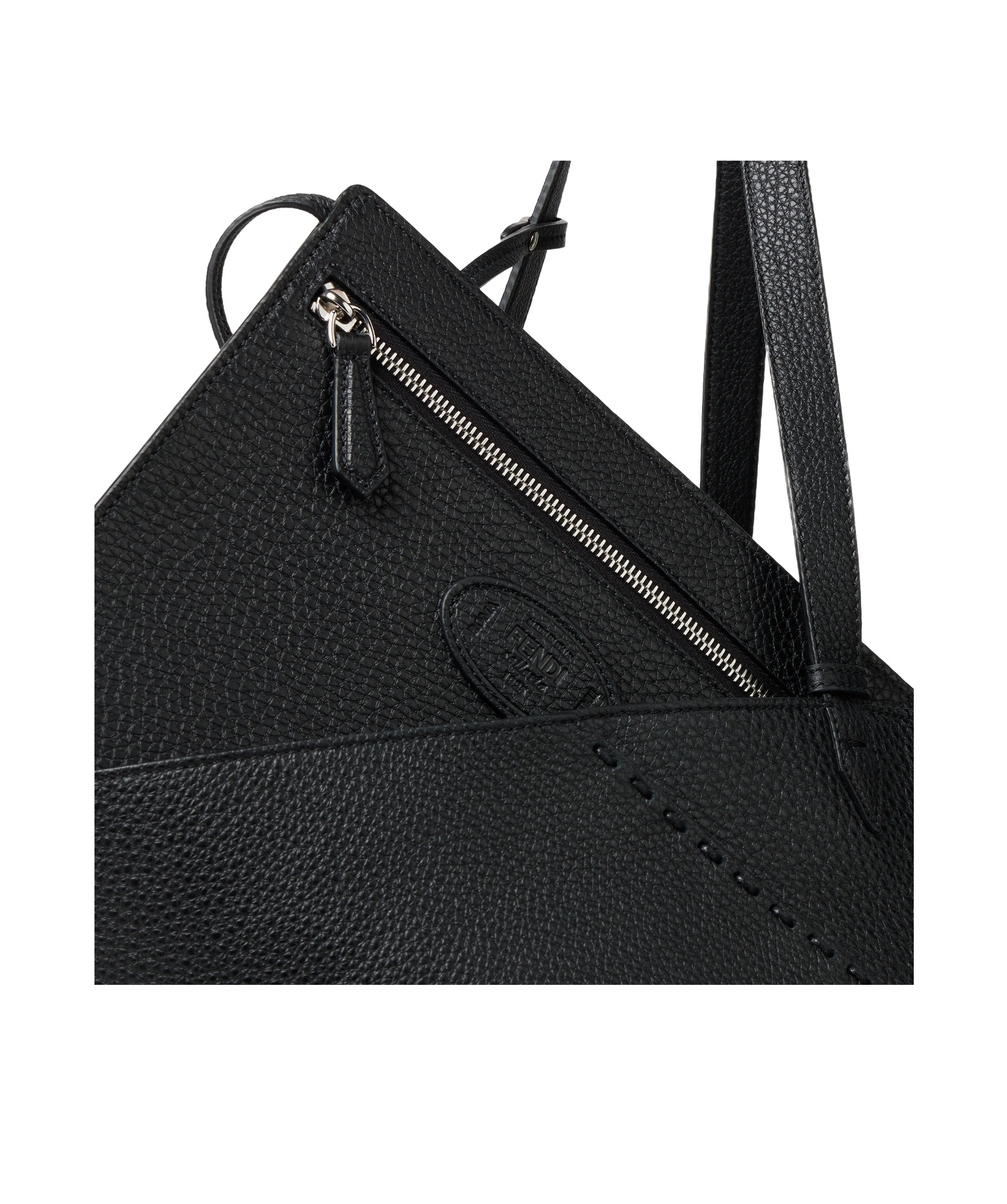 Fendi Shopping Bag Diagonal Selleria Large In Pelle In Black