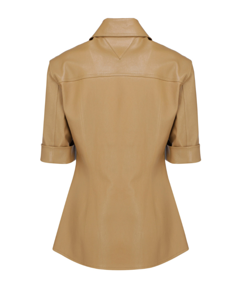 Bottega Veneta Short-sleeve Leather Shirt In Nude