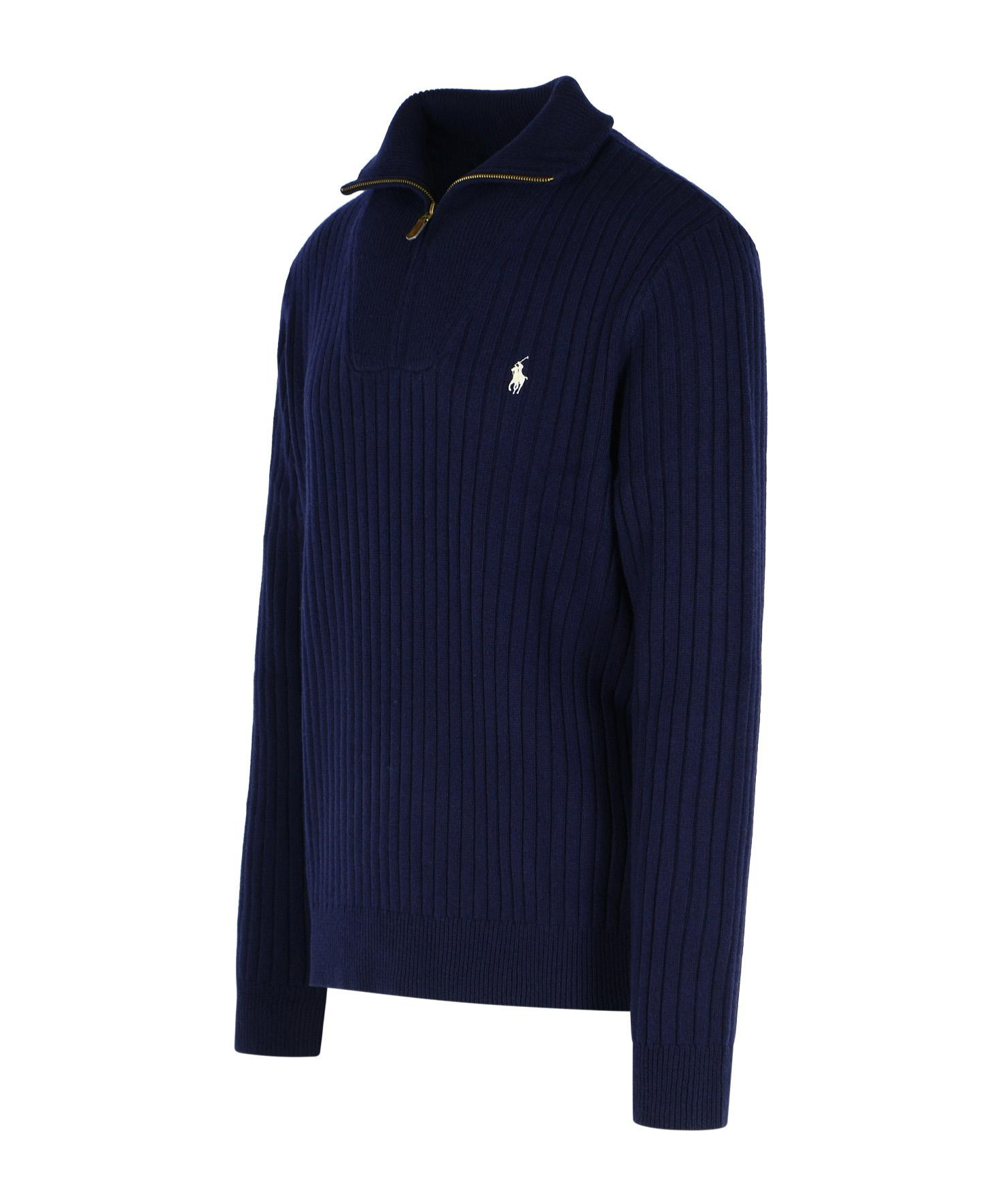 Polo Ralph Lauren Wool Cotton Sweater Ribbed Texture Long Sleeves In Blue