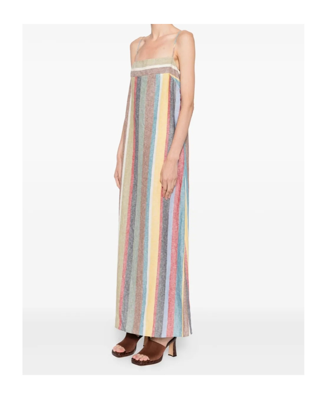 Staud Laura Linen Dress In Market Stripe In Multi
