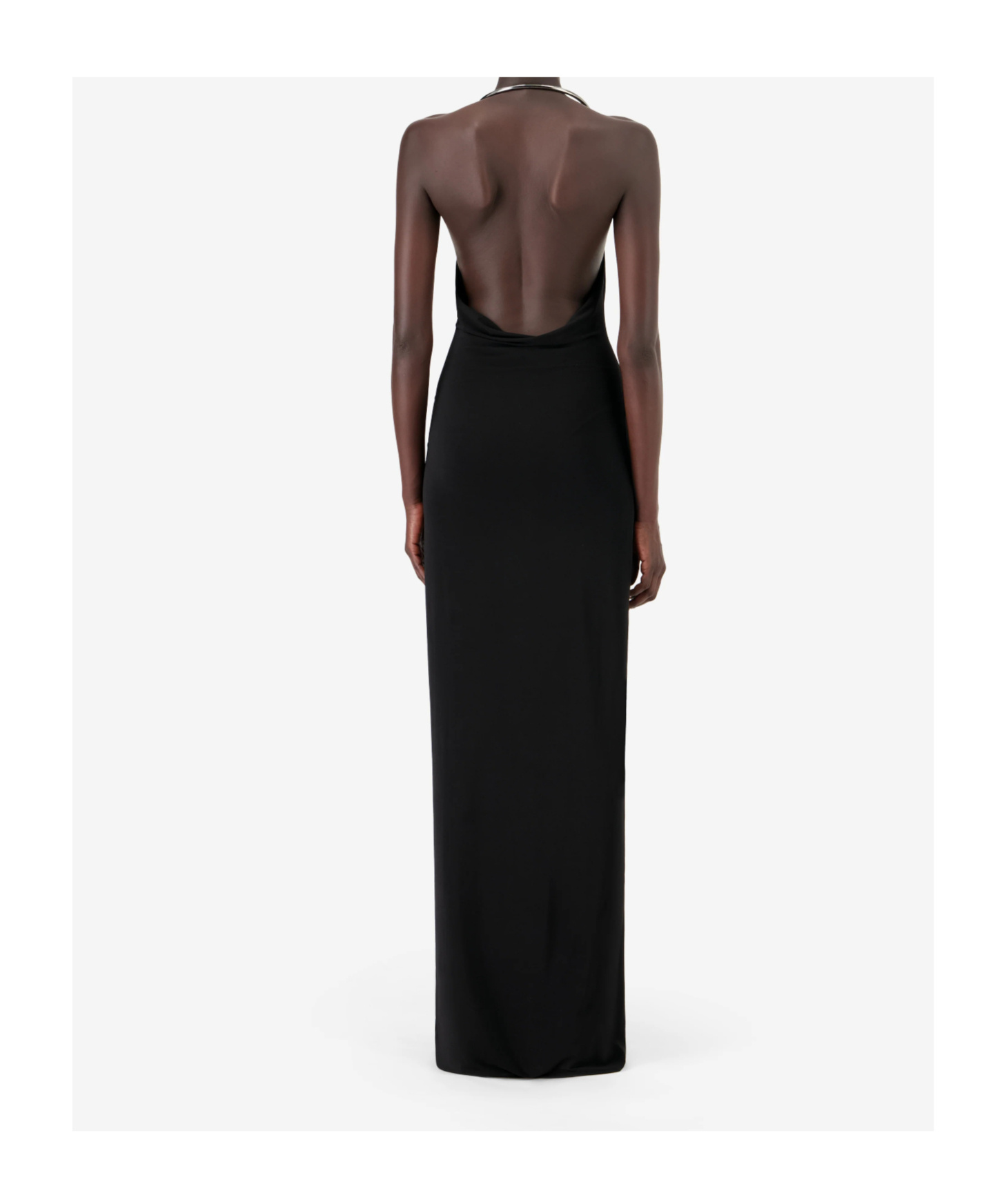 Coperni Suspended Triangle Backless Column Maxi Dress In Black