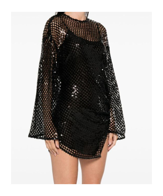 Attico Black Sequin Net Knit Mini Dress In Black