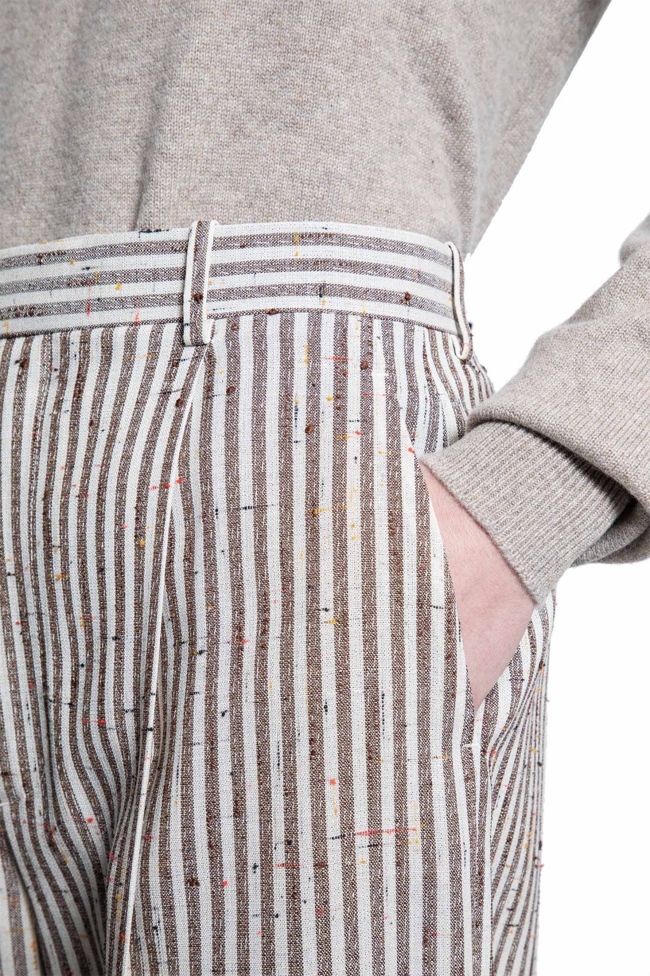Bottega Veneta Pantaloni Di Lana A Righe Sottili In Multicolor