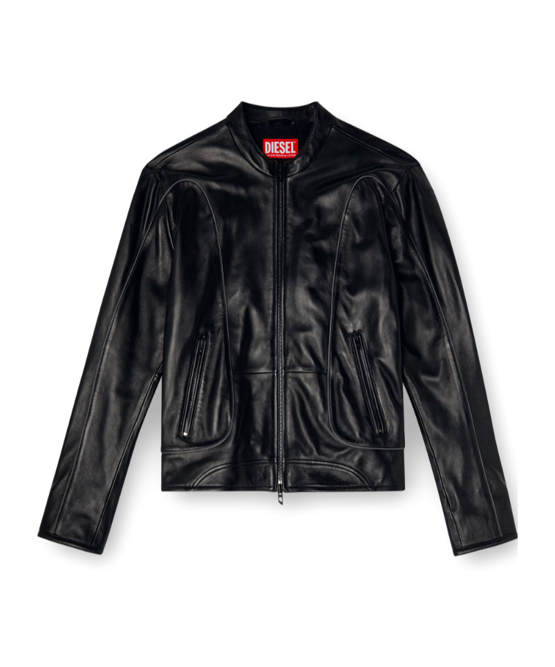 Diesel L-krix Leather Biker Jacket In Black