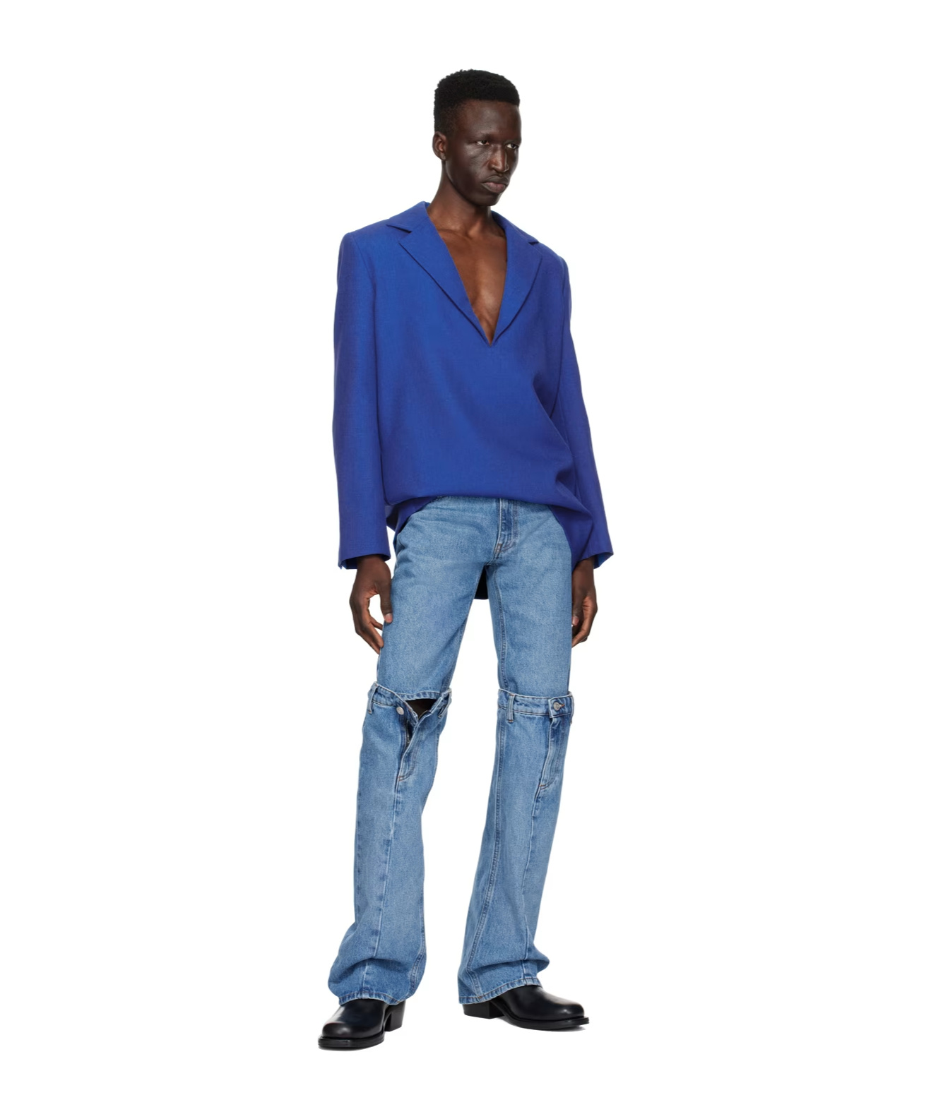 Coperni Deep V Long-sleeved Suit Coat In Blue