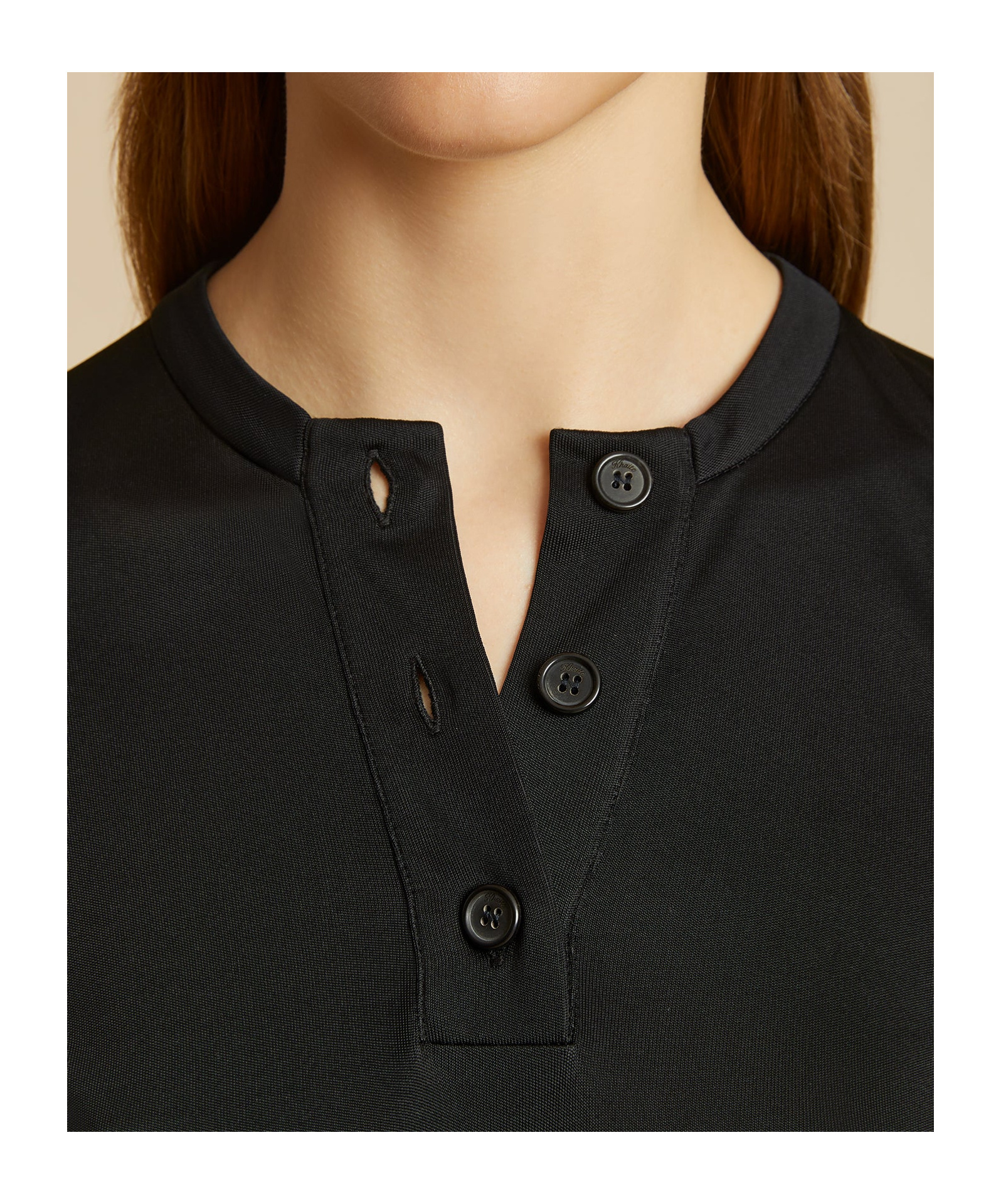 Khaite Long-sleeved Button T-shirt In Black
