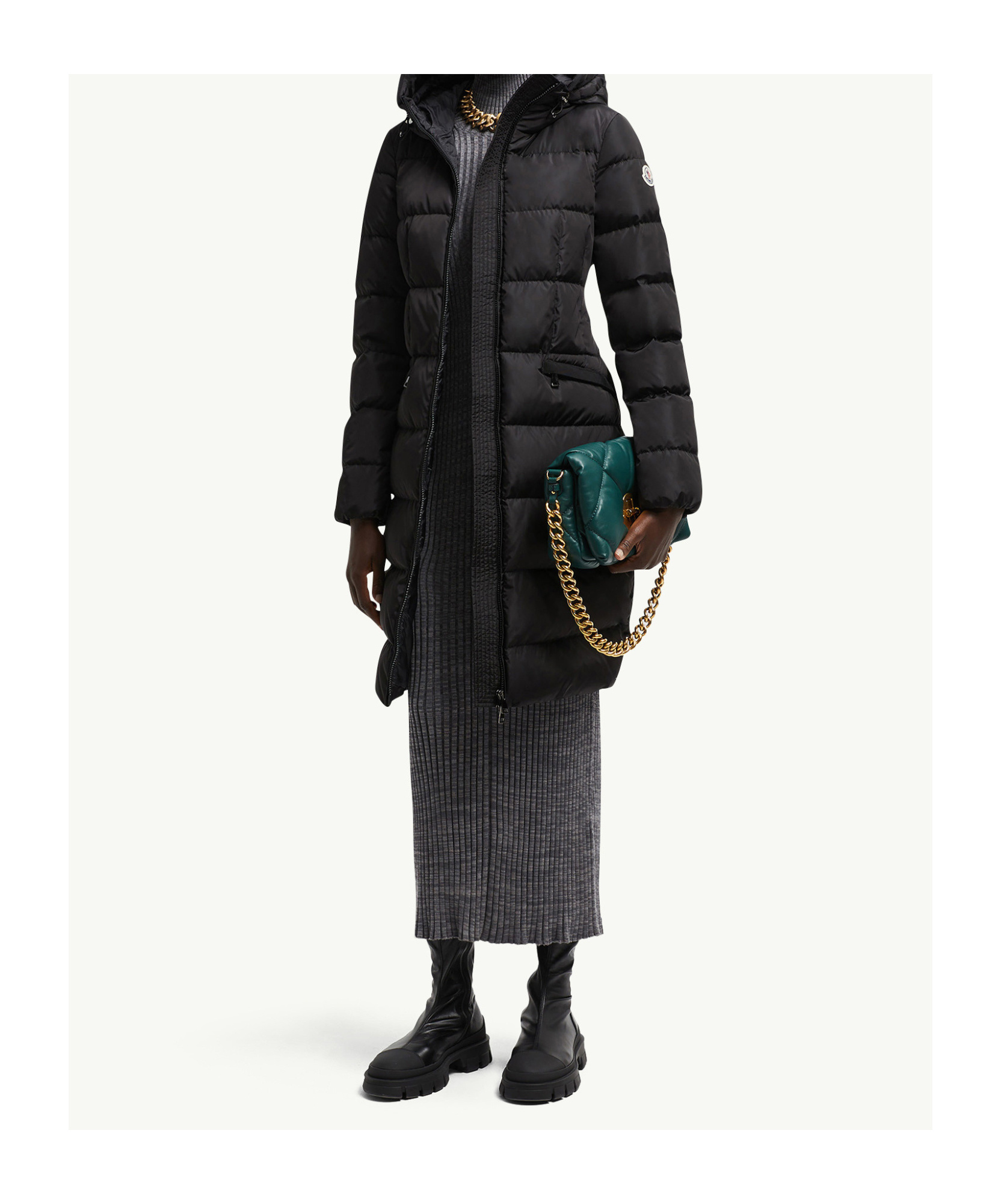 Moncler Avocette Hooded Long Down Jacket In Black