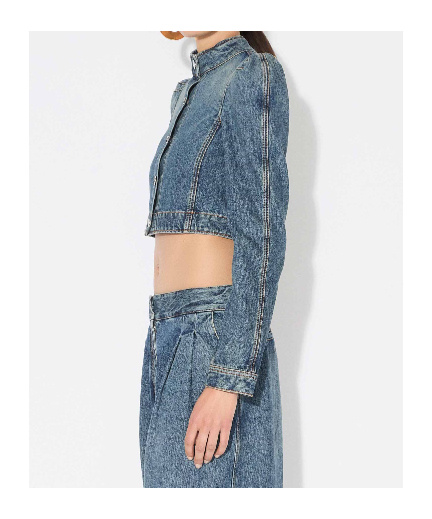 Alaïa Denim High Neck Jacket In Blue