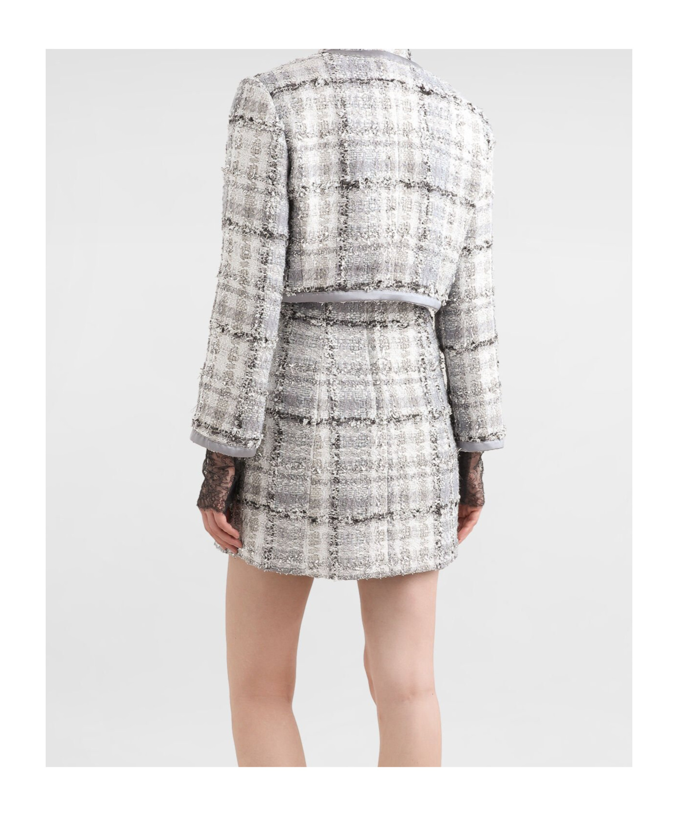 Dolce & Gabbana Gray Short Check Lurex Raschel Tweed Jacket In Grey