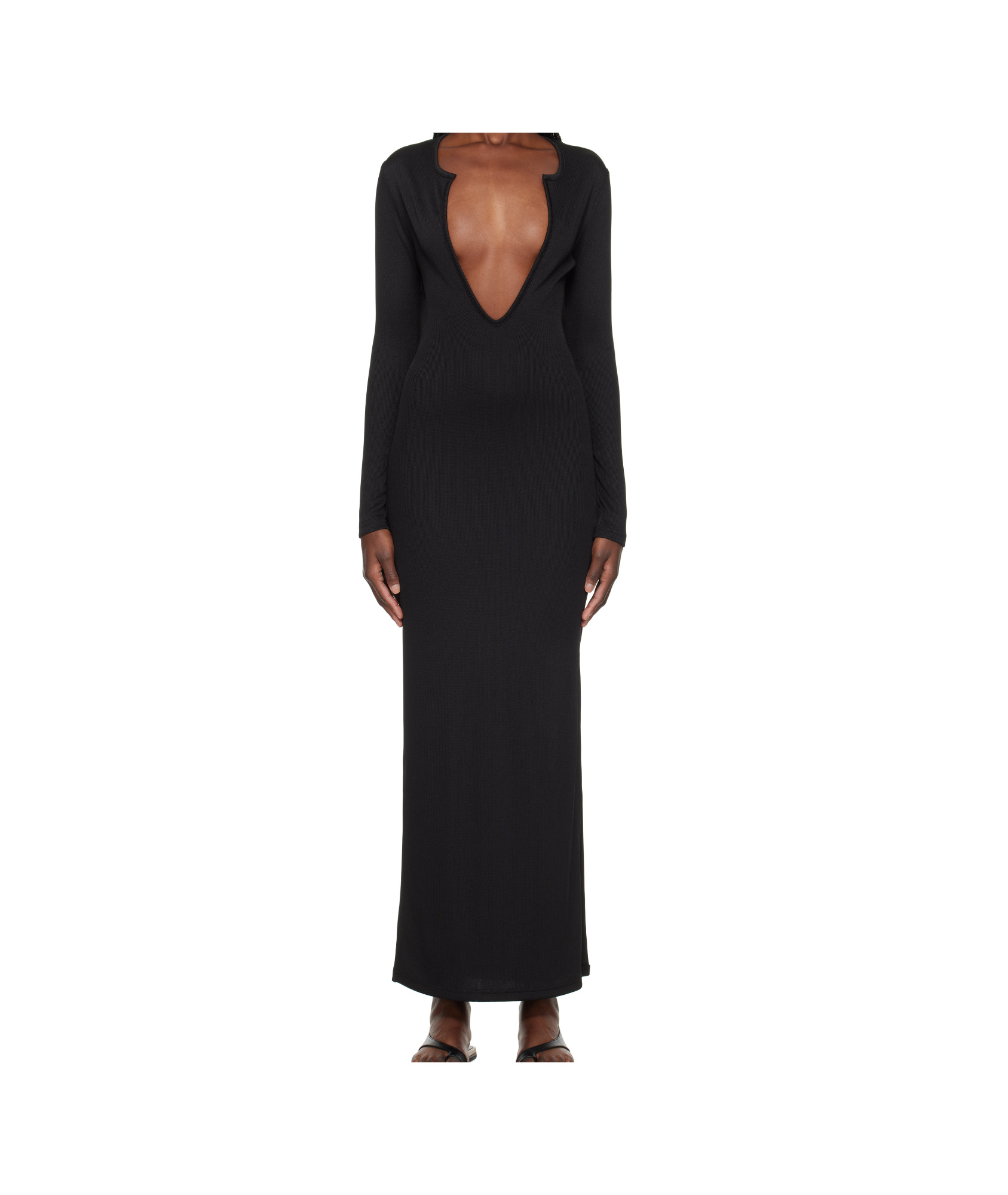 Christopher Esber Black Concave Long Sleeve Rib Maxi Dress In Black