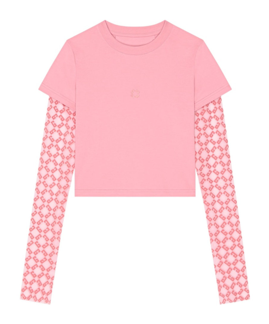 Givenchy Short Sleeve Layered Crew Neck Crop Top In Tender Rose