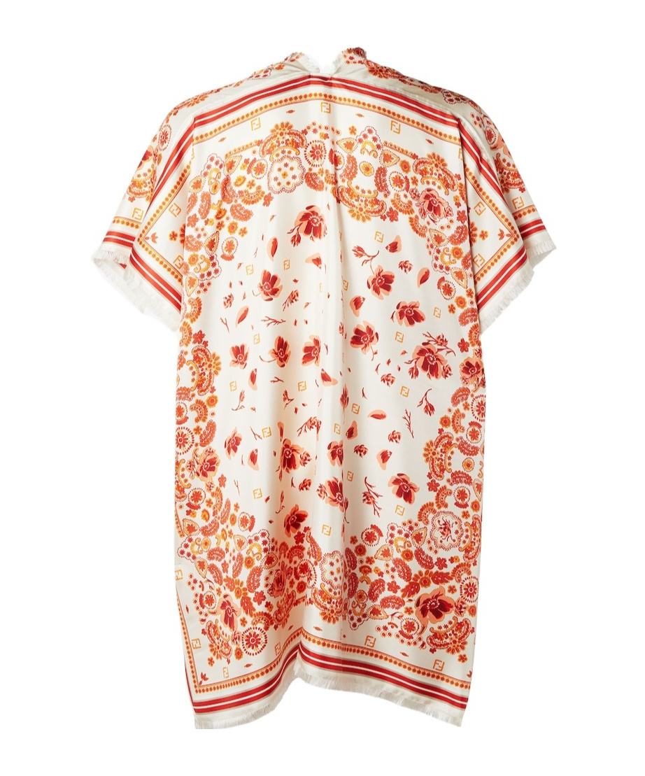 Fendi Ivory Silk Coral Bandana Poncho In Multi