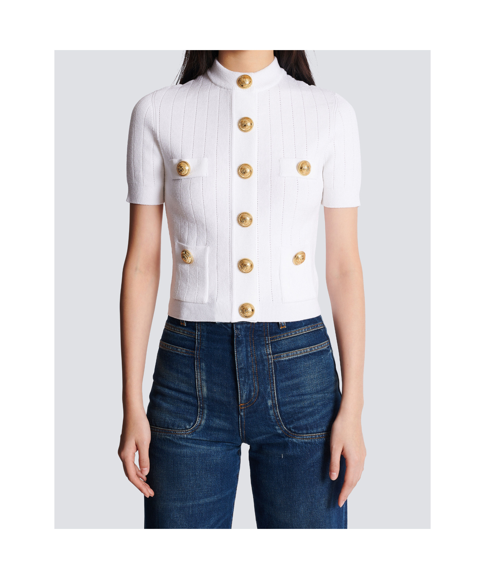 Shop Balmain 4-pocket Knitted Cardigan In White