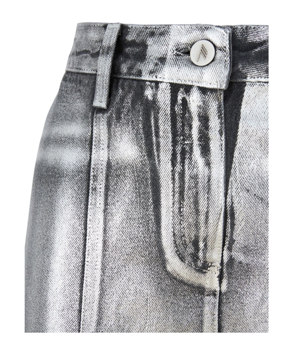 Shop Attico The Side Slit Coated Denim Midi Skirt In Gray